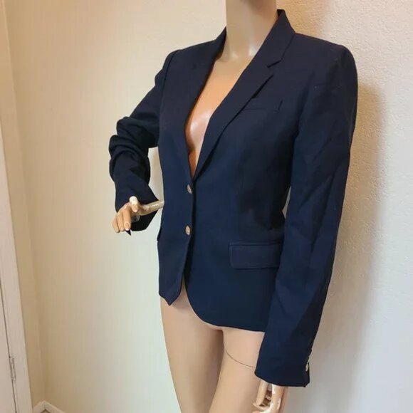 J. CREW SCHOOLBOY classic NAVY BLUE STRETCH WOOL SLIM FITTED BLAZER JACKET sz 0 - Picture 3 of 5
